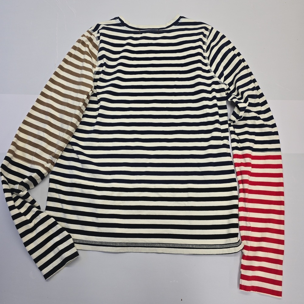 AMO Women Striped Long Sleeve Cotton Tee Shirt Navy Red Brown Mixed Stripe‎ L - Picture 3 of 9
